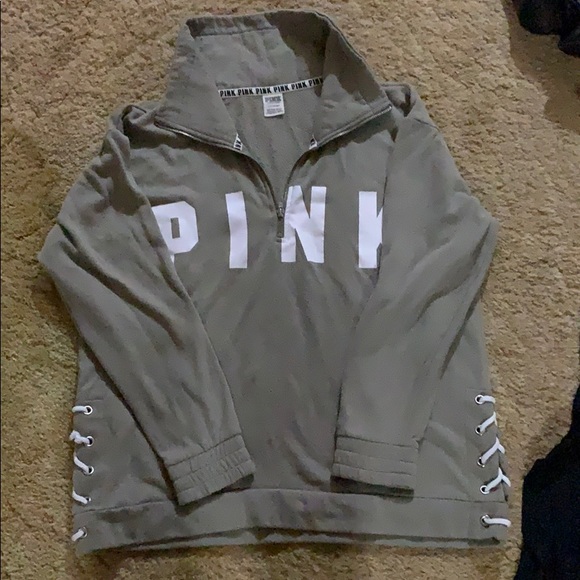 PINK quarter zip with lace up sides. - Picture 1 of 3